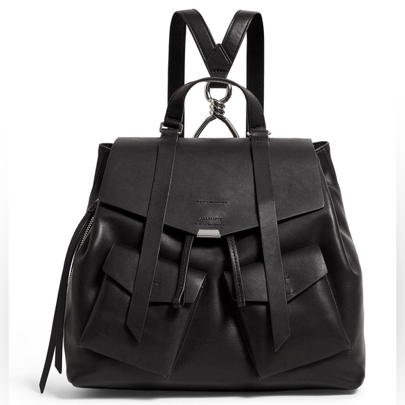 All Saints Handbags - AllSaints Black Captain Leather Backpack
